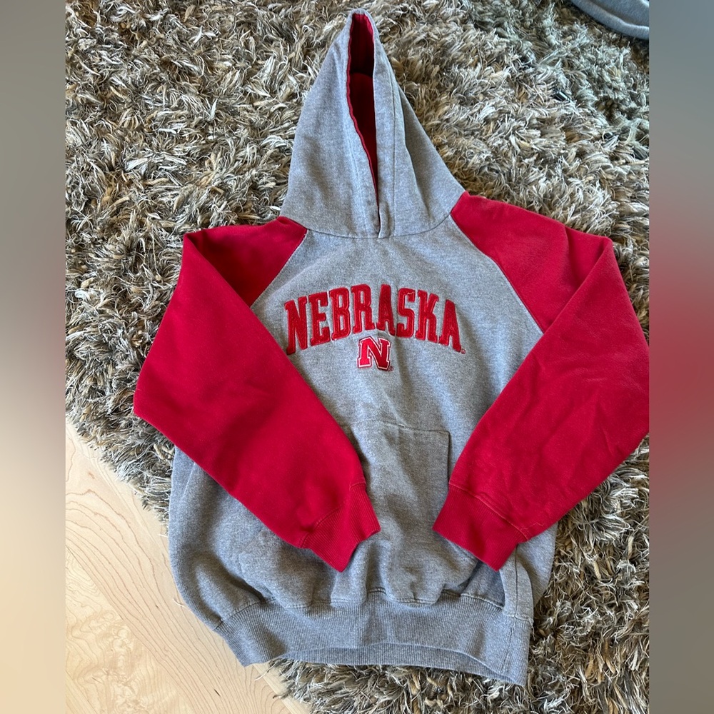 Nebraska Grey + Red Hoodie with Embroidered Logo